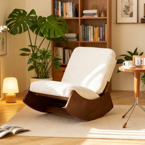 Nursery Rocking Chair Tall Back Boucle Glider Rocker Rocking Accent Chair Comfy Single Sofa Side Chair for Living Room Bedroom Hotel, Bedroom, Baby Room (White)