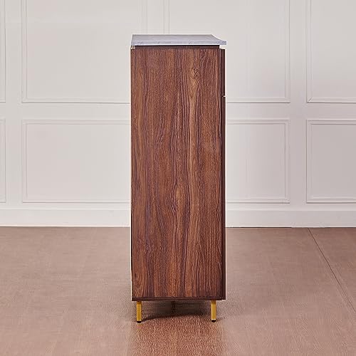 Image of Home Centre Engineered Wood Roger Marble Top 21 Pairs Shoe Cabinet with Drawer - Brown