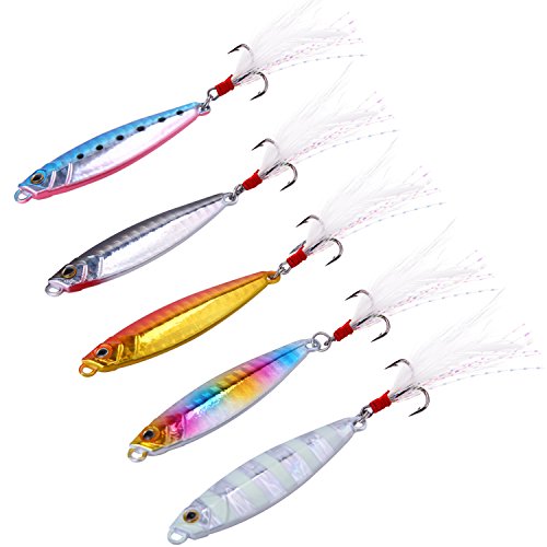 Sougayilang Jigs esche da pesca affondanti cucchiaini in metallo con micro esca jigging B-6,5 cm/24,9 g - 5 pezzi con scatola