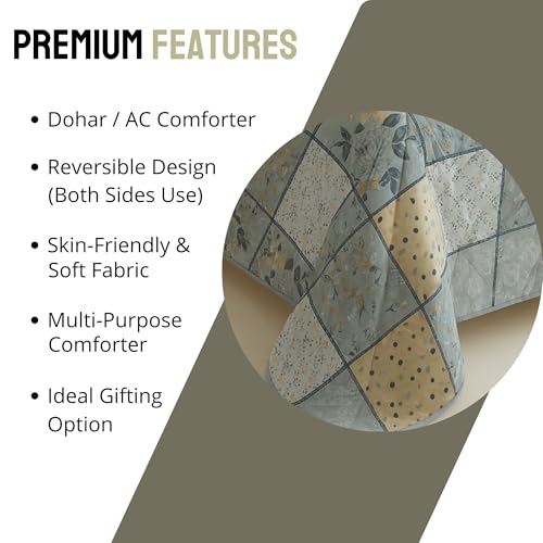 Image of Mafatlal 120 GSM Ultrasonic Comforter Single Bed | 90 x 60 Inches | Reversible AC Blanket | Soft Microfiber Quilt | Mist Gray