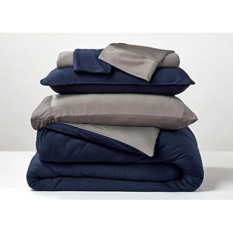 SHEEX - Studio Tech Sleep System, Luxury Performance, Dual Color,Ulta-Soft Fabric Transfers Heat and Breathes Better Than Traditional Cotton Bedding Set - Navy/Graphite, King/Cal King Cover