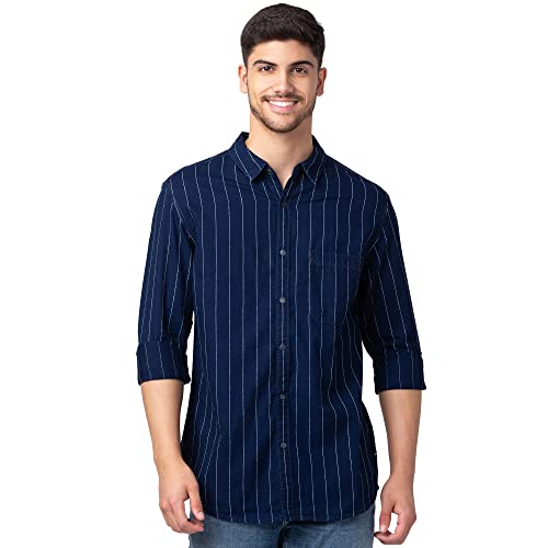 Image of Spykar Men's Cotton Blend Full Sleeves Slim Fit Shirt