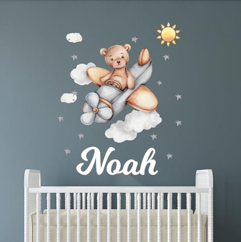 Vinilos Decorativos de Osito y Avión para Cuarto Infantil