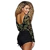 High Demand Women's Stretch Mesh Leaf Bodysuit-L Multi