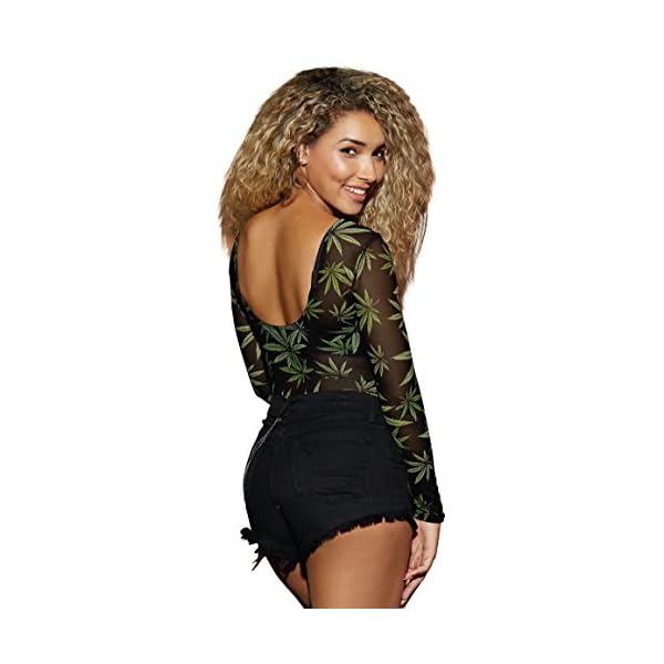 High Demand Women's Stretch Mesh Leaf Bodysuit-L Multi