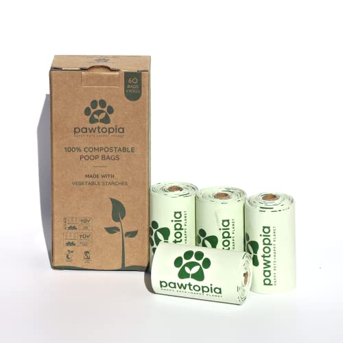 Image of Pawtopia Biodegradable Dog Poop Bags, 60 Count, Certified Home Compostable, Leak-Proof, Easy Open