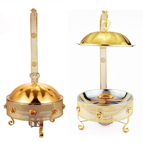 Gold Buffet Server Warmer, 6L Vassoio in Acciaio Inossidabile con Coperchio, riscaldatore per Alimenti per Banchetti Party Hotel Restaurant, Elegante Set di Piatti da Tavolo