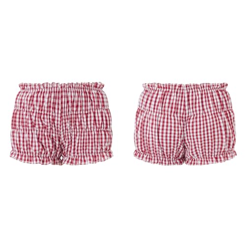 Image of Seyurigaoka Women's Y2K Ruffle Bloomer Shorts, Low Rise Gingham Plaid Leopard Tunnel Lolita Shorts