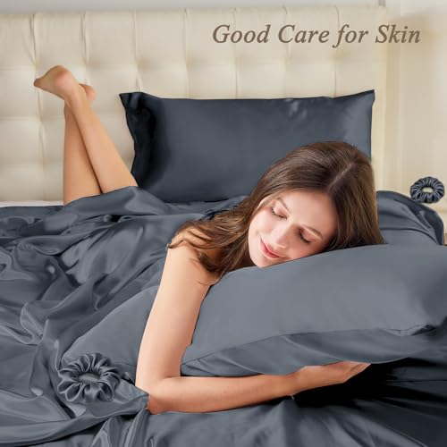 Vielit King Satin Pillowcase for Hair 4 Pack, Similar to Silk Pillow Cases, Easier Care Than Silk Pillowcase, Gifts for Women Men - Space Grey, 20x36 & Envelope Closure and 2 Satin Scrunchies by Vielit - Used condition - Image 2