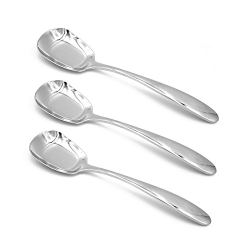 ERCRYSTO Stainless Steel Soup Spoons,Table Spoons,Dinner Spoons,Rice Spoons,Special Square Design,Mirror Polish,Small Size(6.1 Inches Length,1.53 Inches Width,0.11inch Thickness), Set of 3