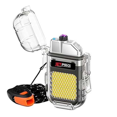 Jetpro Waterproof Lighter Dual Plasma Arc Lighter 3 Modes Of Flashlight Windproof Rechargeable Lighter (Black) #TOP5