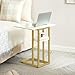 HOOBRO Foldable End Table, Gold C Shaped Side Table with Storage Shelf, Small Snack Table Suitable for Living Room Bedroom Small Spaces, Easy Assembly, Gold and Marble DM29SF01