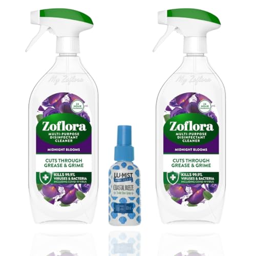 Zoflora Spray Cleaner Antibacterial Disinfectant Kitchen Surface Cleaner multipurpose Midnight Blooms 800ml PLUS Lu-Mist spray (assorted scents)