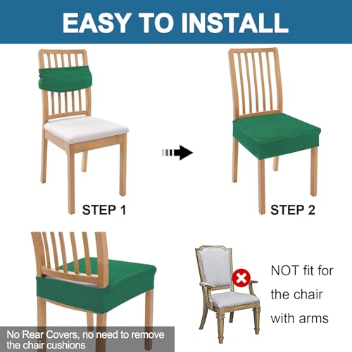 Image of Smiry Waterproof Seat Covers for Dining Room Chairs, No Rear Covers | Stretch Jacquard Removable Washable Chair Seat Slipcovers Protector, Set of 2, Chritsmas Green