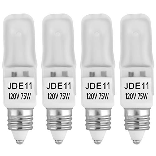 4-Pack JDE11 120V 75W Frosted Halogen JDE11 75W Bulb Warm White 75 Watt T4 E11 Bulb Frosted JD E11 T4 75W for Chandeliers, Pendants, Table Lamps, Cabinet Lighting, Mini-Candelabra Base T4 Bulb