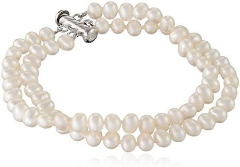 Sterling Silver 2-Row White Freshwater Cultured A Quality Pearl Bracelet (5-5.6mm), 8"