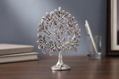 Image of Metal Kalpavriksha Tree for Home Decor - Golden Wish Fulfilling Tree Metal Showpiece for Temple, Vastu, Office Table & Gifting Banyan (No 0 Silver)