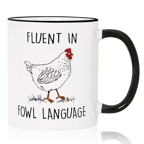 Aurahouse Funny Chicken Gifts for Women Men, Chicken Gifts for Chicken Lovers Lady, Rooster Gift for Women Men, Chickens Themed Gift Decor Stuff, Fluent in Fowl Language Mug for Birthday Christmas