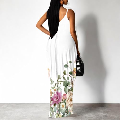 Image of SUZONANA Women's Plus Size Summer Dresses Spaghetti Print Maxi Dresses Long Loose Sundresses