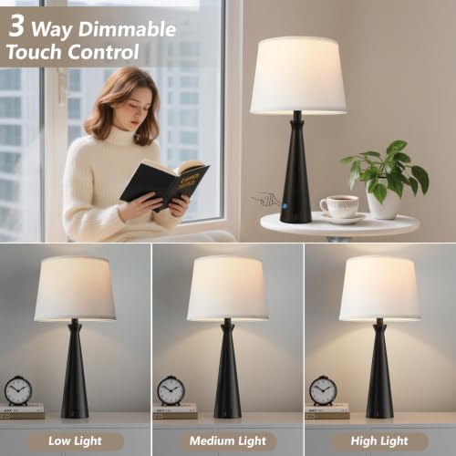 Image of Modern Touch Lamps for Nightstand, 3 Way Dimmable Bedroom Lamp Set of 2