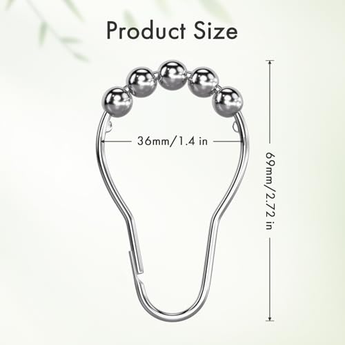 Image of Amazer Shower Curtain Hooks Rings, Anti-Rust Metal Double Glide Shower Hooks for Bathroom Shower Rods Curtains-Set of 12-Nickel
