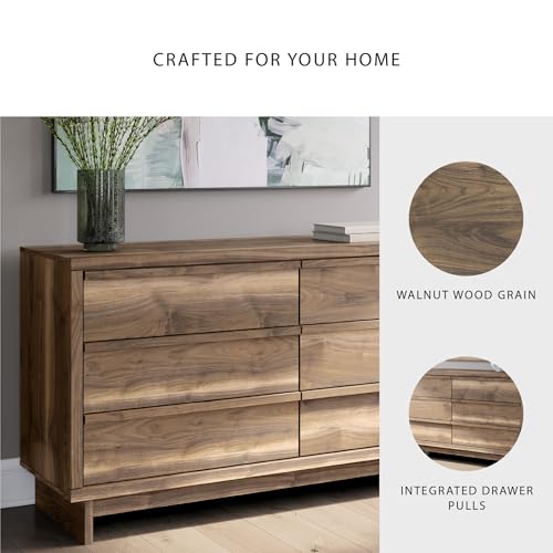 Image of Signature Design by Ashley Darcalli Retro 6 Drawer Dresser with Easy Glide and Safety Stop, Brown