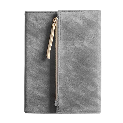 Agenda portable B6 en suède gris pour noter vos idées en voyage