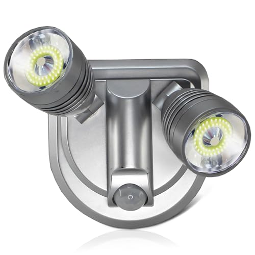 Fishtec Double Spot LED Orientable Extérieur Sans Fil - 500 Lumens Detecteur de Mouvement Angle 90 ° Bouton ON/OFF Fixation Incluse