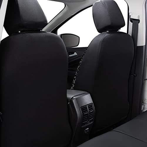 Flying Banner Car Seat Covers Protects Gray Leopard Printing Velvet Faux Leather Carbon Fiber Front And Rear Bench Full Set (Leopard Gray Black, Full Set - 8Pcs) #TOP2