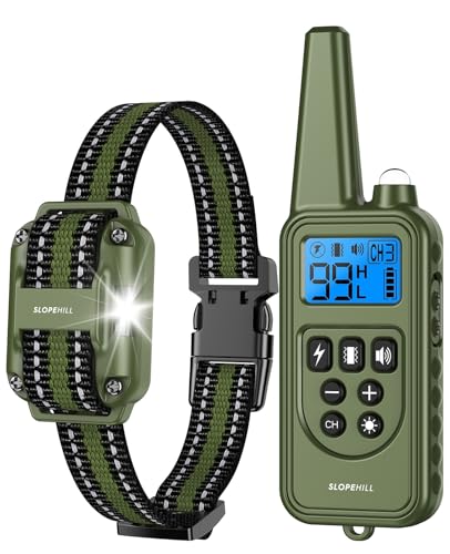 SLOPEHILL Dog Training Collar with 4 Training Modes 4200Ft Remote Electronic Dog Shock Collar Electric Shock Collar for Small Medium Large Dogs Dark Green