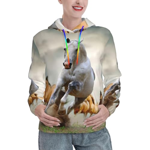 Sweat à capuche chevaux sauvages EdWal pour femme avec poche kangourou
