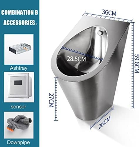 Bathroom Toilet Urinal for Male Sanitary Ware, High-Efficiency Washout Urinal Bathroom Wall-Hung Urinal, Stainless Steel Urinal Funnel Toilet with Induction Flush Valve