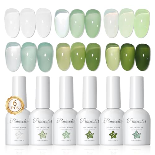 PEACECOLOR UV Nagellack 10ML - 6 Farben Milchig Weiß Grün Gel Nagellack Set Soak-Off UV/LED Gel Nail Polish UV Lack Set für Anfänger Nail Art Salon Maniküre und Nagelkunst DIY zu Hause