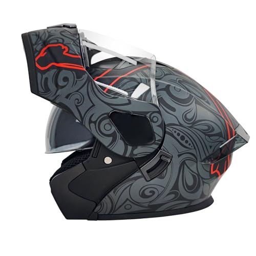 SanQing - Modular Motorcycle Full Face Helmet,Flip Up Dual Visor Sun Shield DOT Approved Motorbike Helmet for Dirt Bike ATV Street Bike Scooter Moped Cruiser Street Cruiser（Grey Skull,Large）