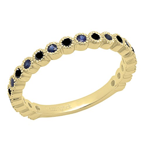Dazzlingrock Collection Round Black Diamond & Blue Sapphire Eternity Stackable Wedding Band in 14K Solid Yellow Gold, Size 7