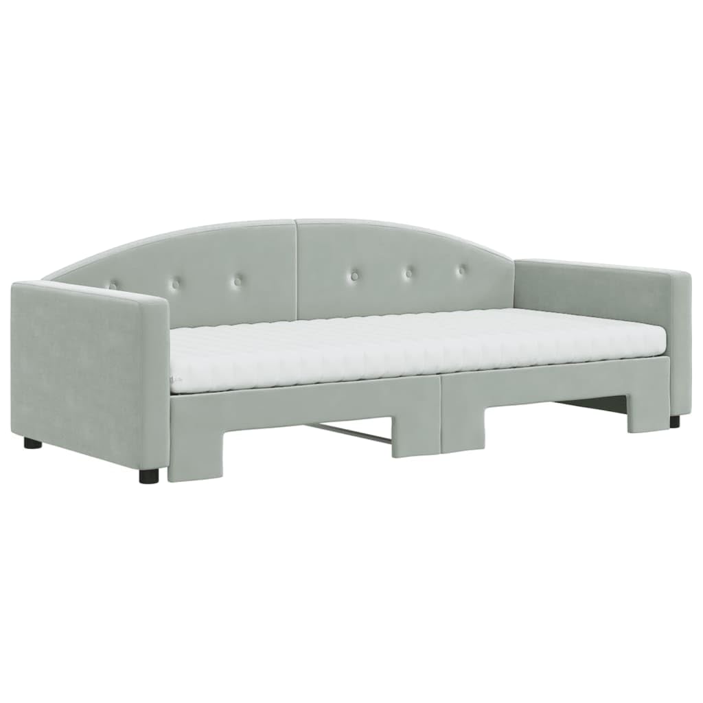 Homgoday Letto da giorno con Gigogne e Materasso Grigio Chiaro 90 x 200 cm Velluto, panca letto di riposo convertibile, cornice per letto da giorno per camera da letto, soggiorno, camera degli ospiti