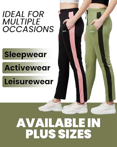 Image of BLINKIN Women's Relaxed Fit Mid Rise Cotton Pajamas Combo, Pack of 2-The Ultimate Track Pants : Ideal Lower for Night Wear & Comfort Wear