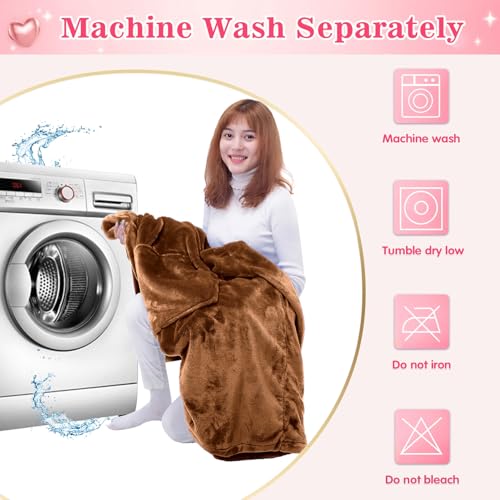 Image of Waitu Wearable Blanket Sweatshirt Gifts for Women and Men, Warm and Cozy Giant Blanket Hoodie, Thick Flannel Blanket with Sleeves and Giant Pocket - Camel