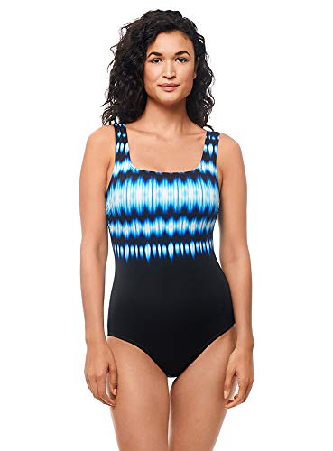 Reebok Women s Swimwear Sport Fashion Sonic Attack Scoop Neck One Piece Swimsuit, Blue, 10