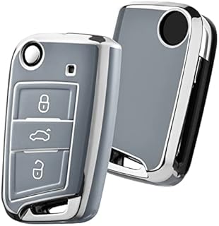 OATSBASF Etui na kluczyki samochodowe kompatybilne z VW Golf 7, etui na klucze do VW Polo, Skoda, Tiguan, MK7, etui na klucze z 3 przyciskami (J-białe)