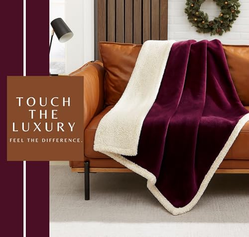 Image of VAS COLLECTIONS Premium Sherpa Flannel Blanket | 480 GSM Ultra-Soft Plush Heavyweight Heavy Winter Comforter | Warm Double Bed Blanket for Winter (88x88 Inches, 3200 g) (Maroon, Double (3200 g))