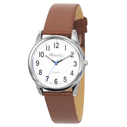 Ravel Plus - Montre Homme du Quotidien avec Bracelet en Cuir Microfibre - Quartz Analogique Japonais - RP002M - Marron/Ton Argenté