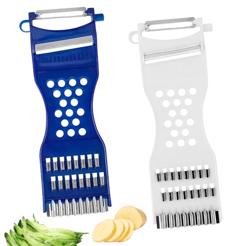 Set Di 2 Pelapatate Multifunzione 6 In 1,Sbucciatore Pela Patate E Verdure, Grattugia Per Formaggio, Taglia Verdure Portatile Da Cucina (Blu + Bianco)