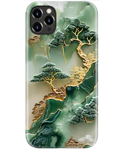 Image of Goodon for iPhone 12 Pro Case /iPhone 12 Case Cute - Wireless Charging Compatible - Dual-Layer Hard Shell + Silicone Cover - Protective Phone Case, Trendy Designs for Women - Gold Inlaid Jade Carving