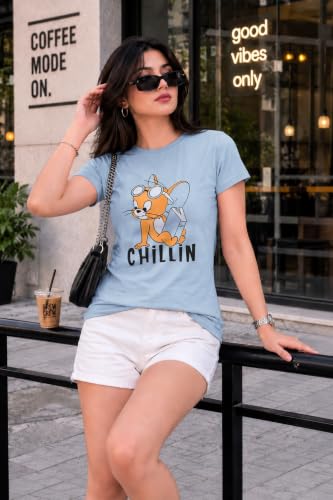 Image of Preneum Women's Graphic Printed T-Shirt, Round Neck Half Sleeve Casual Slim Fit Cotton Blend Tee, College, Office & Travel