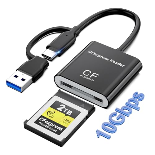Lecteur de Carte CFexpress Type B avec USB3.2(Gen 2) 10Gbit/s,2 en 1 USB-A + USB-C Lecteur de Carte Mémoire CFe Type B Lecteur de Carte CF Express Adaptateur Compatible avec Windows/Mac/Linux/Android