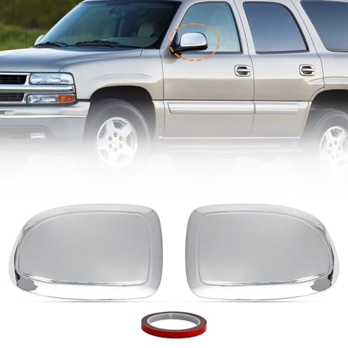 AMSPRAC Chromed Door Side Mirror Half Caps,Rearview Mirror Cover fit for Chevy Silverado GMC Sierra 1500 2500 3500 1999-2006,w/Adhesive Overlay Style,2PCS