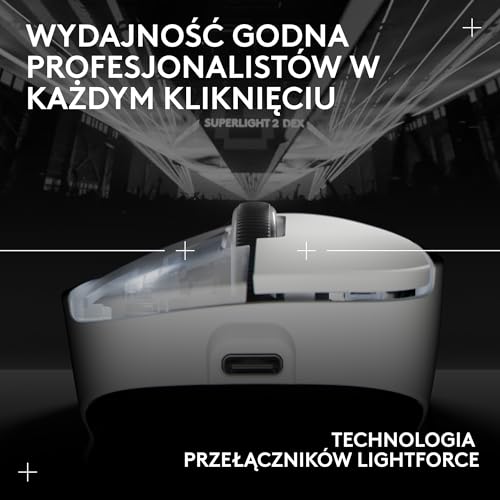 Bezprzewodowa mysz do gier Logitech G PRO X SUPERLIGHT 2 DEX LIGHTSPEED, lekka mysz klasy profesjonalnej o wadze 60 g, z 5 programowalnymi przyciskami, ładowaniem przez USB-C