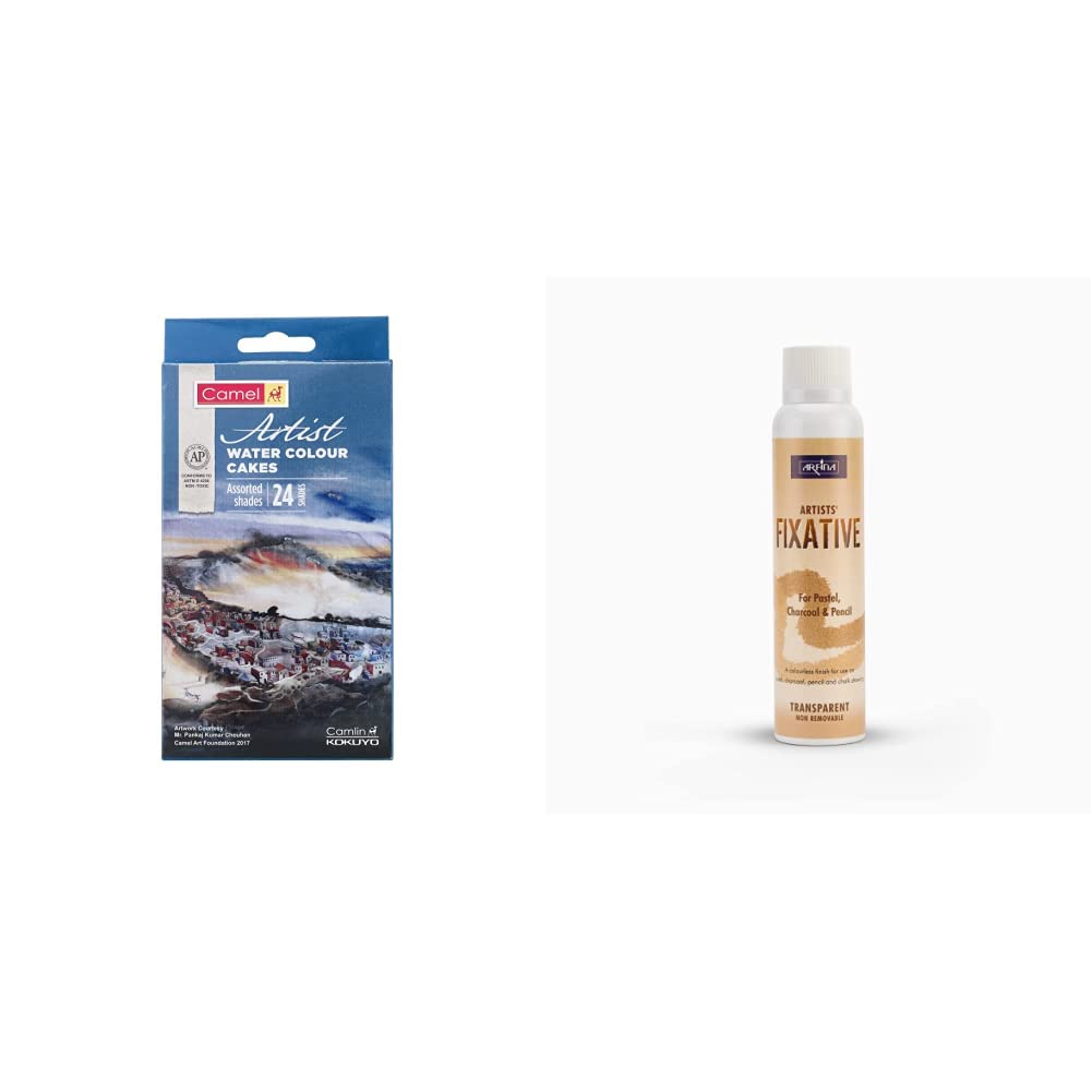 Camel Artist Water Colour Cake Set Pack of 24 (Blue) Artists Fixative
