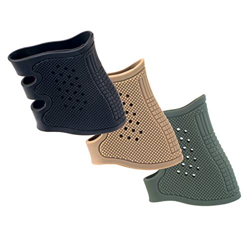 FOCUHUNTER Tactical Grip Sleeve Rubber Grip Glove Sleeve, Lightweight, Durable Material Anti-Slip Grip Sleeve Fits for Glocks Series, for Outdoor Sports Hunting(3 Pack: Black, Khaki, Army Green)